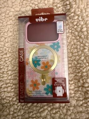 Vibe Pink Rhinestone Floral iPhone 17 Pro Case with Gold MagSafe Ring